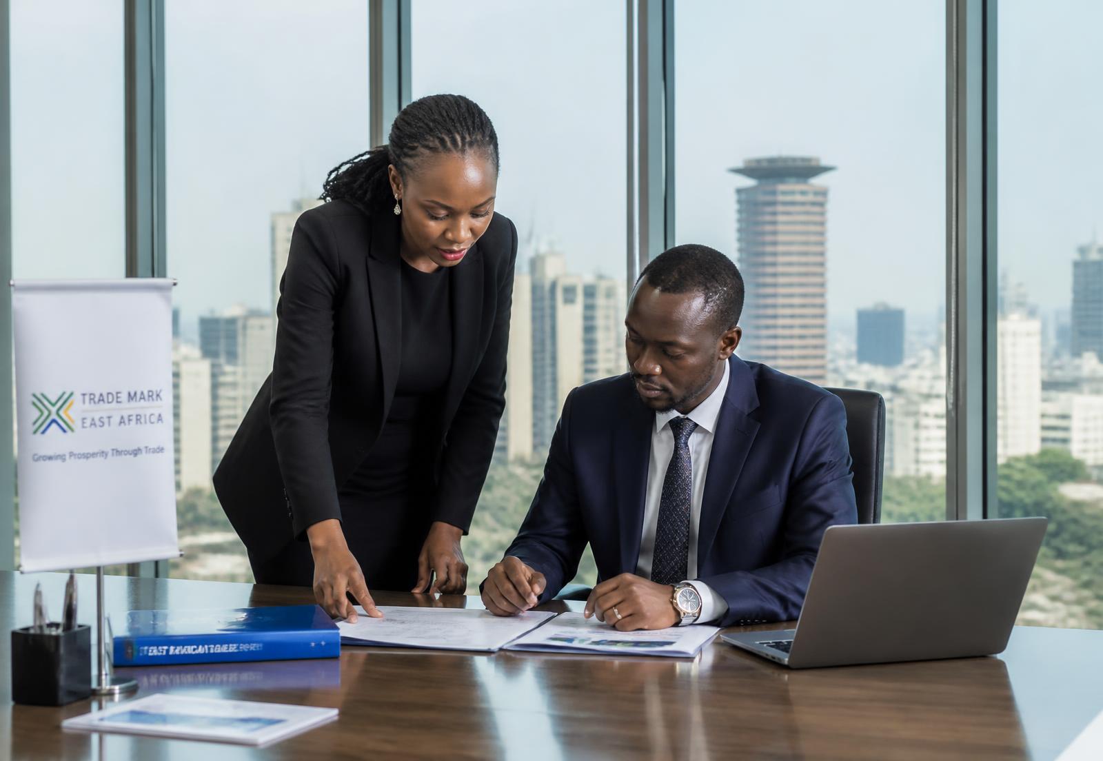 African corporate director leading a board meeting in a Nairobi high-rise office